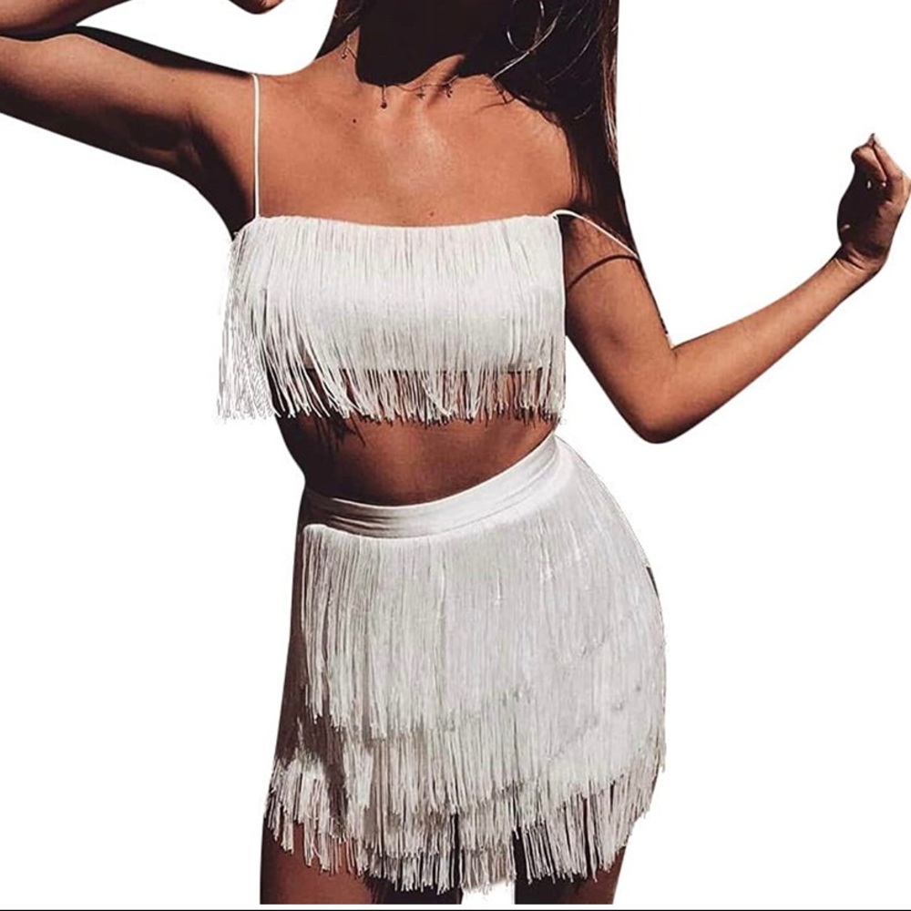 Fringe White Two Piece
